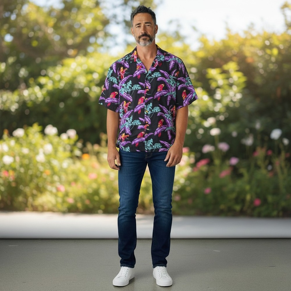 Paradise Found Hawaiian Shirt 3XL Black Parrot Magnum P.I. Made in Hawaii